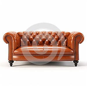 Realistic Gothic Revival Orange Leather Sofa On White Background