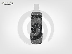 Realistic graphic design vector of black soda drinking bottle with transparent water drop