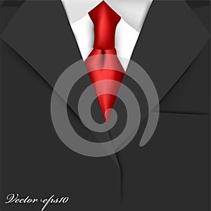 Realistic graphic design vector of black suit with red necktie white shirt
