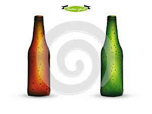 Realistic graphic design vector of bottle of brown and green color beer