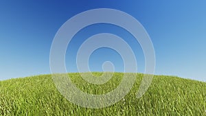 Realistic grassy hill on a background of pure blue sky 3D rendering