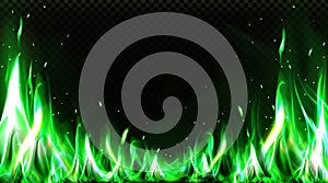 Realistic green fire border, burning flame clipart
