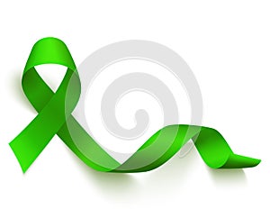 Realistic green ribbon. Medical symbol of Lymphoma, Liver, organ donation or glaucoma awareness month. Vector .