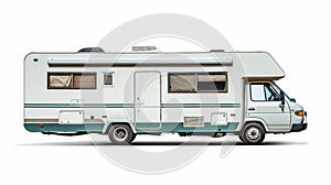 Realistic Green And White Motorhome On White Background - Uhd Image