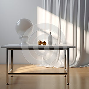 Realistic Grey Metal Table With Juxtaposition Of Light And Shadow