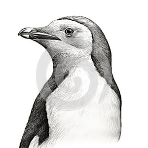 Realistic Grisaille Penguin Drawing: Detailed Illustration In 8k Resolution