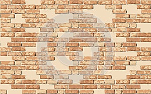 Realistic grunge vector brick wall background. Textured red brick masonry with pieces of stone wall. Abstract background