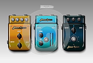Realistic guitar effects pedals. Vector