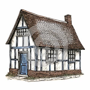 Realistic Halftimber House Drawing With Vintage Comic Style