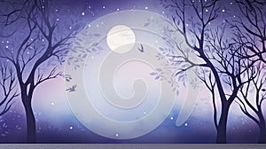 Realistic halloween background with creepy landscape of night sky fantasy forest in moonlight. AI illustration. game