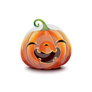 Realistic Halloween pumpkin. Vector illustration of happy face Halloween pumpkin isolated on white background