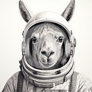 Realistic Hand-drawn Portrait Of Llama Astronaut In Detailed Astronaut Mask photo