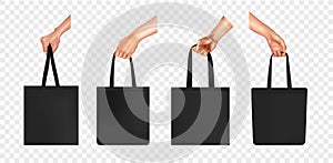 Realistic Hands Bag Transparent Icon Set