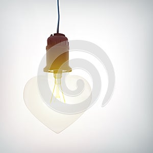 Realistic Hanging Glowing Lightbulb Romantic Concept