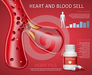 Realistic Heart and Blood Sell Informative Banner