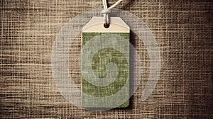 Realistic hemp fabric hanging blank tag mockup