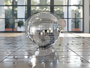 Realistic high resolution silver disco mirror ball