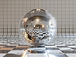 Realistic high resolution silver disco mirror ball
