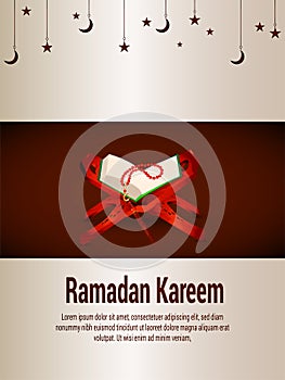 Realistic holy book of quraan for ramadan kareem invitation card or flyer photo