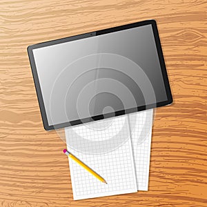 Realistic horizontal black tablet. vector