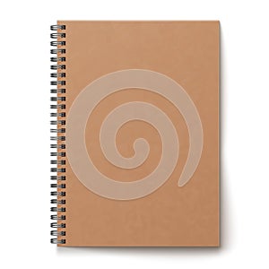 Realistic horizontal closed realistic spiral notepad mockup. Isolated notebook on white background.