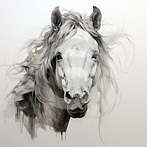 Realistic Horse Portrait Tattoo Drawing On White Background