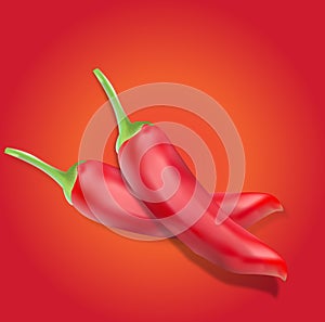 Realistic hot chilli pepper on the red background