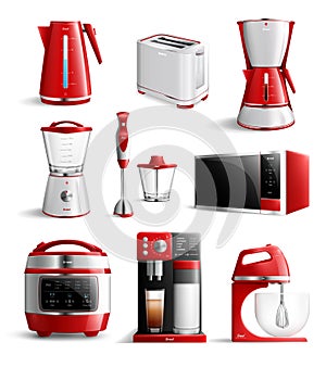 Realistic Household Kitchen Appliances Icon Set