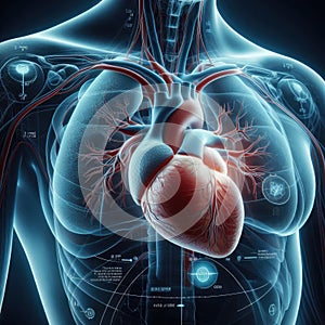 Realistic Human Heart 3D Render Anatomy Diagram with Vector Illustration of Organ