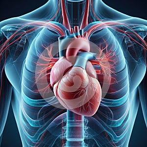 Realistic Human Heart 3D Render Anatomy Diagram with Vector Illustration of Organ