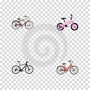 Realistic Hybrid Velocipede, Retro, Journey Bike And Other Vector Elements. Set Of Bike Realistic Symbols Also Includes