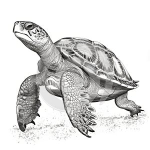 Realistic Hyper-detailed Drawing Of Baby Olive Ridley Turtle In Black And White