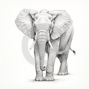 Realistic Hyper-detailed Elephant Drawing On White Background