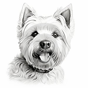 Realistic Hyper-detailed Line Drawing Of West Highland Terrier