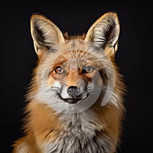 Realistic Hyper-detailed Portrait Of A Red Fox On Black Background