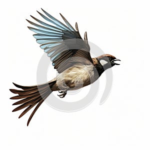 Realistic Hyper-detailed Rendering Of A Flying Sparrow