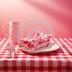 Realistic Hyper-detailed Rendering Of Gingham Table Setting photo