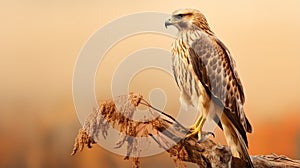 Realistic Hyper-detailed Rendering Of Hawk Perched On Brown Stem photo