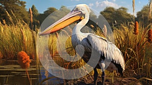 Realistic Hyper-detailed Rendering Of Pelican Grazing In Field