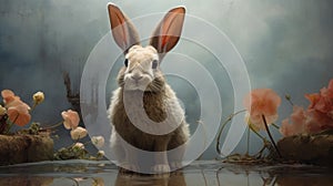 Realistic Hyper-detailed Rendering Of A White Rabbit In Moody Colors