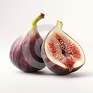 Realistic And Hyper-detailed Renderings Of Two Figs On A White Surface