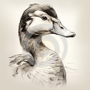 Realistic Hyper-detailed Sketch Of A Duck With Brushwork Texture
