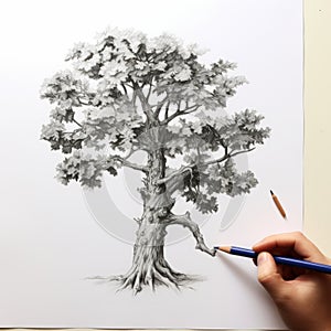 Realistic Hyper-detailed Tree Drawing With Elegant Inking Techniques
