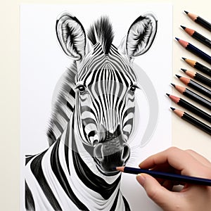 Realistic Hyper-detailed Zebra Drawing With Vibrant Illustrations