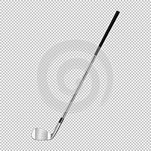 Realistic icon of classic golf club isolated on transparent background. Design template closeup in vector.