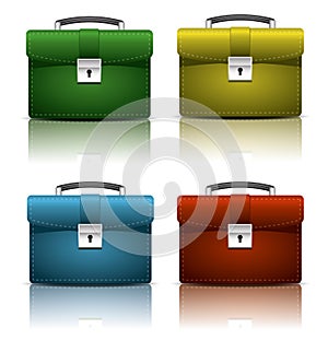Realistic icons of brief cases on a white background. Business style. Stock vector illustration.