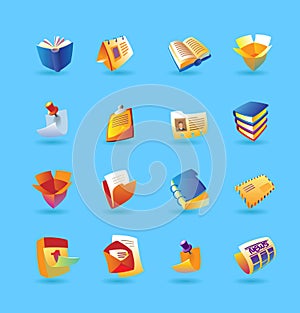 Realistic icons set for books and papers