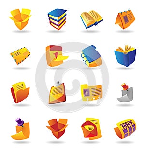 Realistic icons set for books and papers