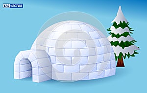 Realistic igloo dome or igloo ice house cartoon style or snow ice home of the eskimos.