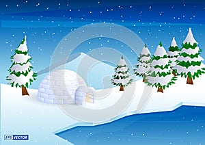 Realistic igloo dome or igloo ice house cartoon style or snow ice home of the eskimos.